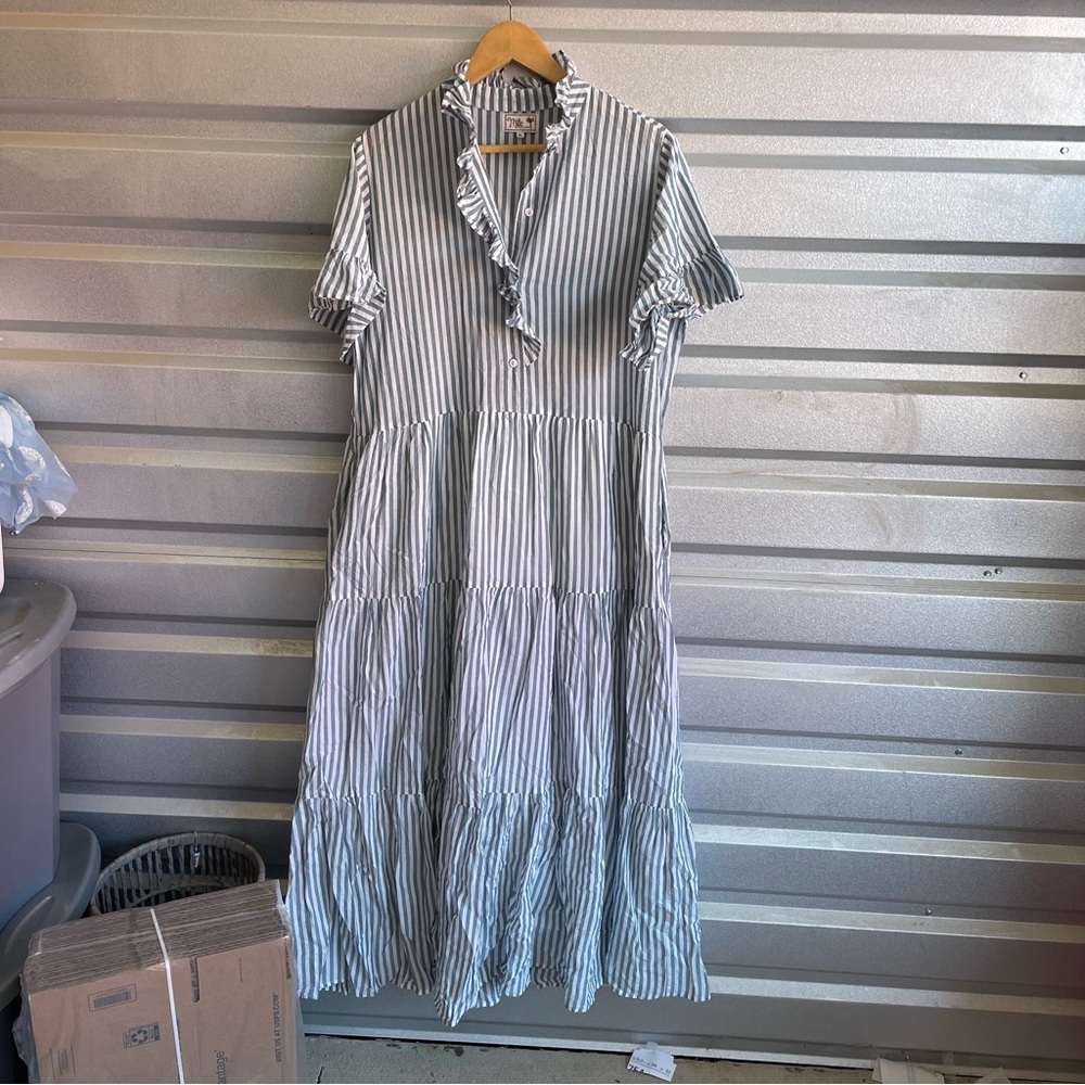 Mille resort tiered striped midi dress